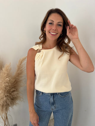 Gold detail beige top