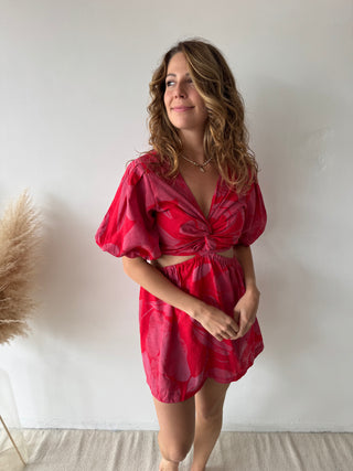 Pink red cut out dress