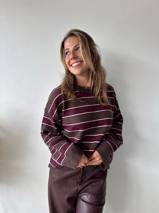 Burgundy Brown striped knot knit