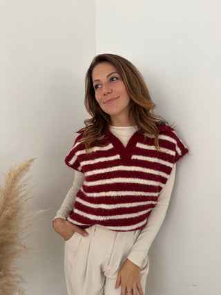 Burgundy striped sleeveless knit
