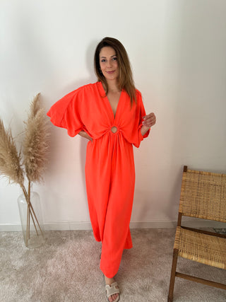 Coral flowy jumpsuit