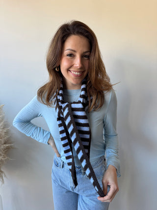 Brown blue striped scarf