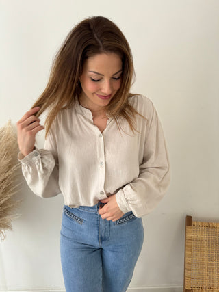 Long sleeves linnen beige blouse