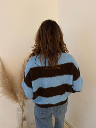 Blue brown soft zipper knit