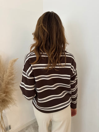 Brown beige striped polo