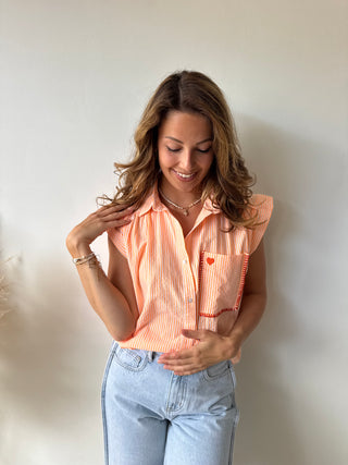 Heart pocket orange striped top