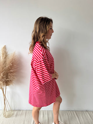 Pink red striped t-shirt dress