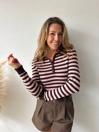 pink brown striped top