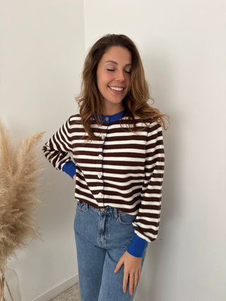 Cobalt details brown striped sweater