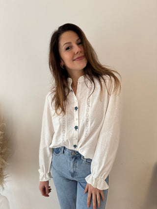 Blue flowers white blouse