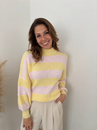 Yellow pink striped knit