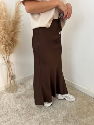Brown silk maxi skirt