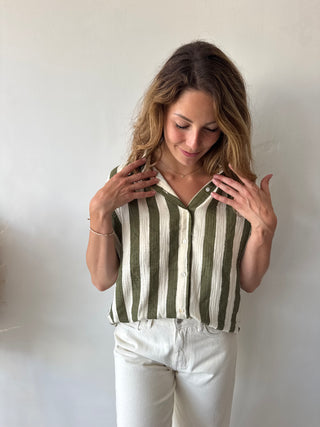 Kaki striped tetra top