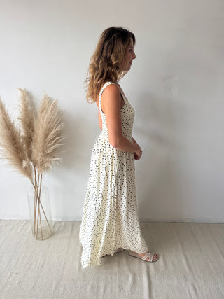 Ecru polka dot maxi dress