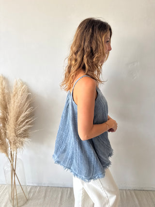 Blue linen top