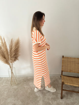 Orange striped knitted dress