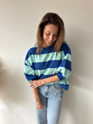 Blue turqoise striped top