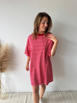 Pink red striped t-shirt dress