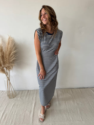 Blue striped maxi dress