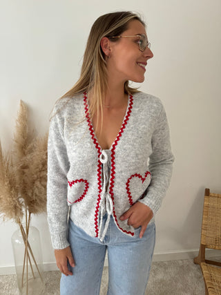 Red hearts grey bow knit