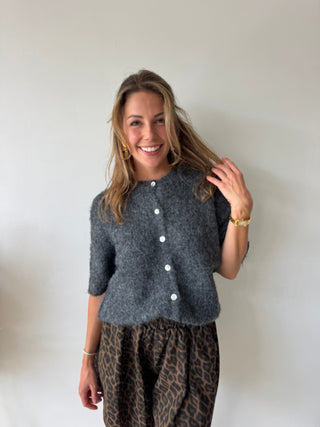 Grey short sleeves button knit