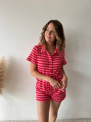 Fuchsia striped playsuit