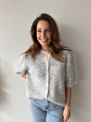 Pink detail grey button knit
