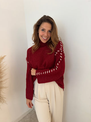 Burgundy stitched turtleneck knit