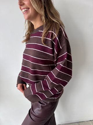 Burgundy Brown striped knot knit