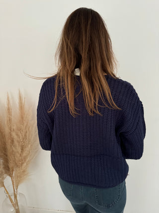 Gold buttons navy knit