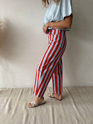 Orange blue striped jeans