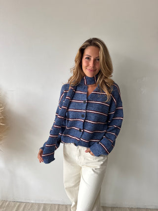 Burgundy blue striped scarf knit