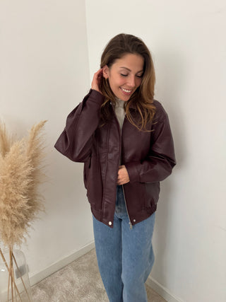 Burgundy faux leather jacket