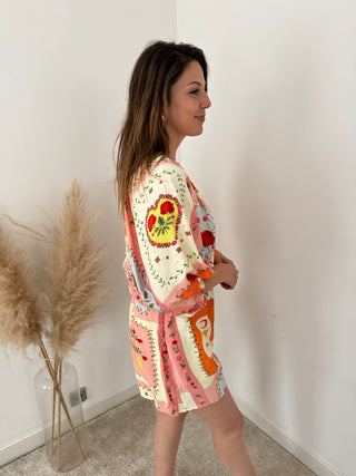 Orange pink flowered playsuit