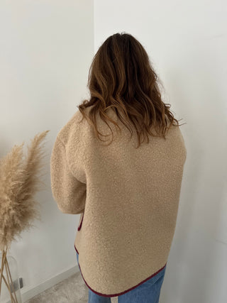 Burgundy details beige jacket