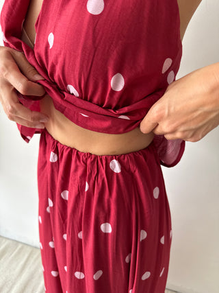 Burgundy polka dots set