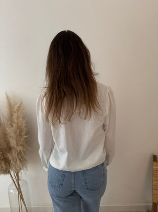 Blue flowers white blouse