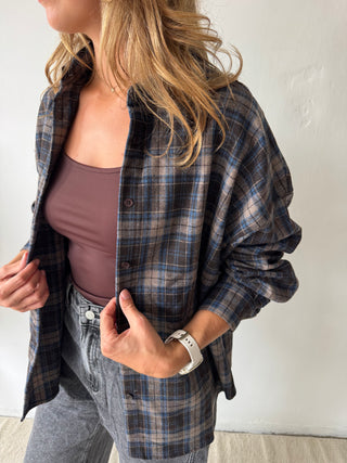 Brown blue checked shirt