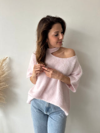 Pink open shoulder soft knit