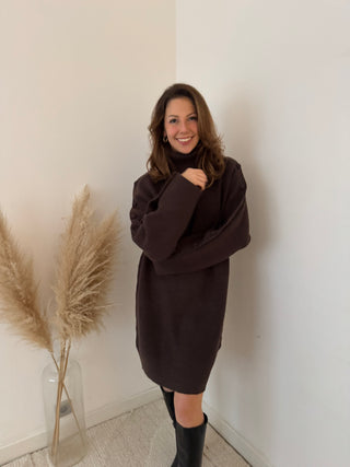 Buttons details brown sweater dress