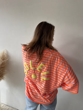 Orange pink striped soleil top