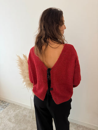 Glitter bows red knit