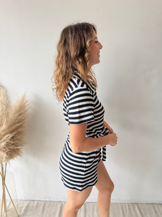 Navy striped playsuit