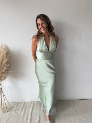 Mint satin maxi dress