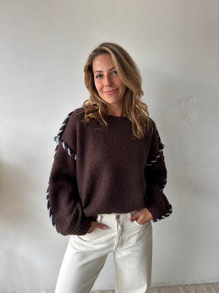 Blue stitch brown knit