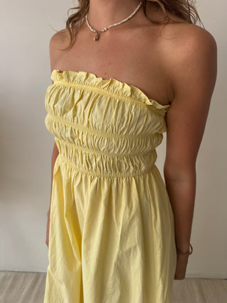 Yellow strapless dress
