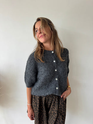 Grey short sleeves button knit