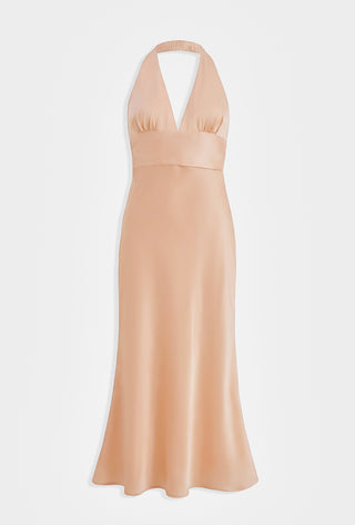 Peach satin maxi dress
