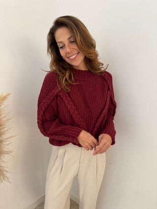 Burgundy braided knit