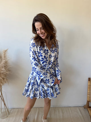 Blue flowers white summer dress